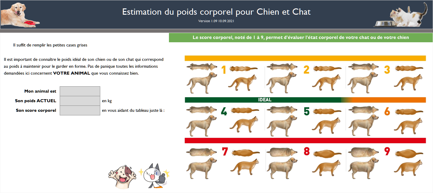 Calculateur de poids idéal pour chien et chat