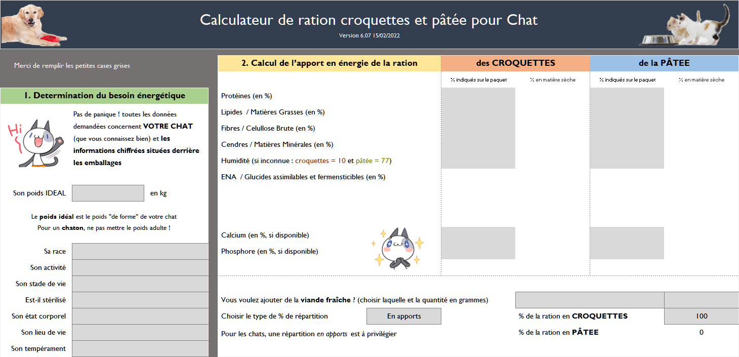 Calculateur de ration croquettes et pâtée pour chat