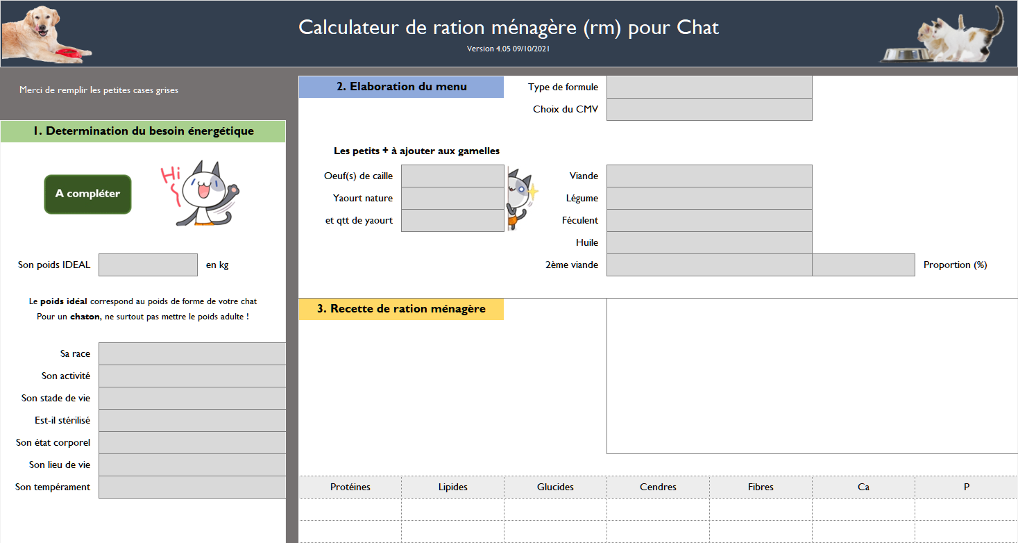 Calculateur de ration ménagère pour chat Calculateur de ration ménagère pour chat