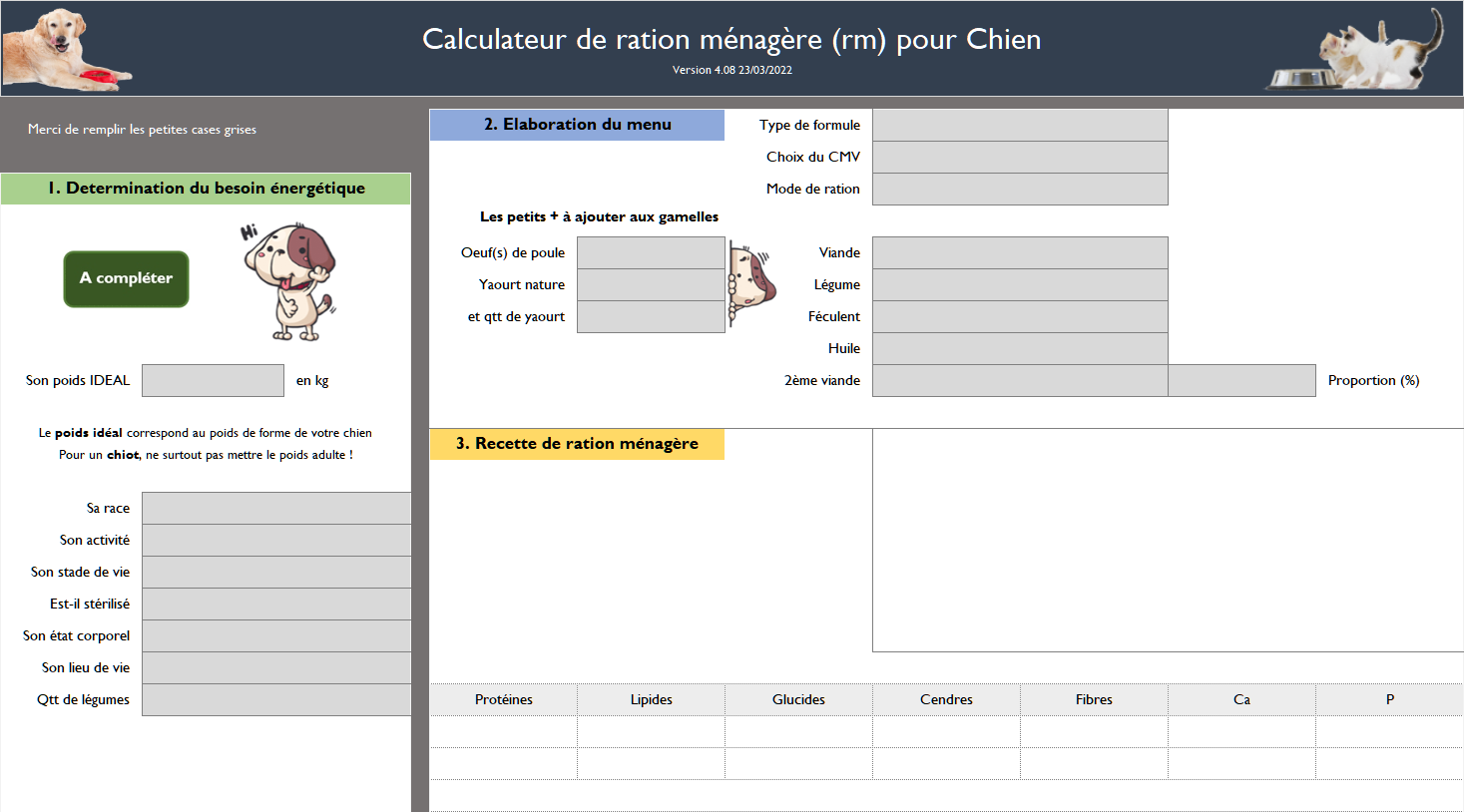 Calculateur de ration ménagère pour chien